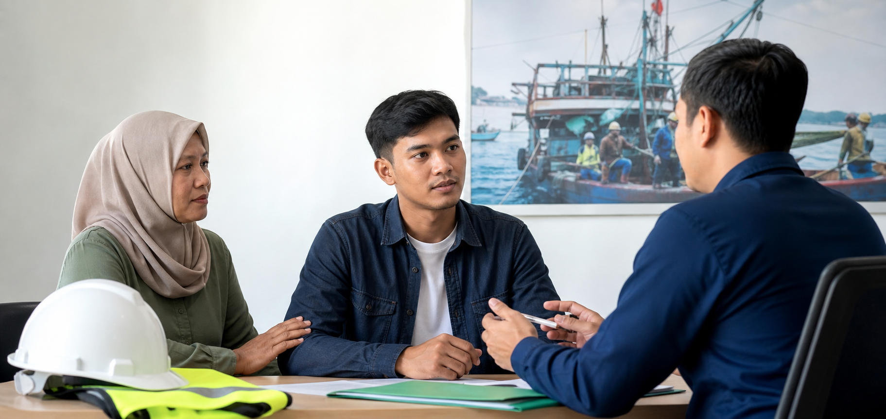 Konsultasi awal kandidat ABK kapal bersama keluarga dan admin rekrutmen